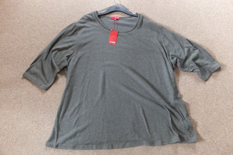 Graues schlichtes Langarm-Shirt/Pulli mit Webkante, Gr. 56 , THEA in Petersberg