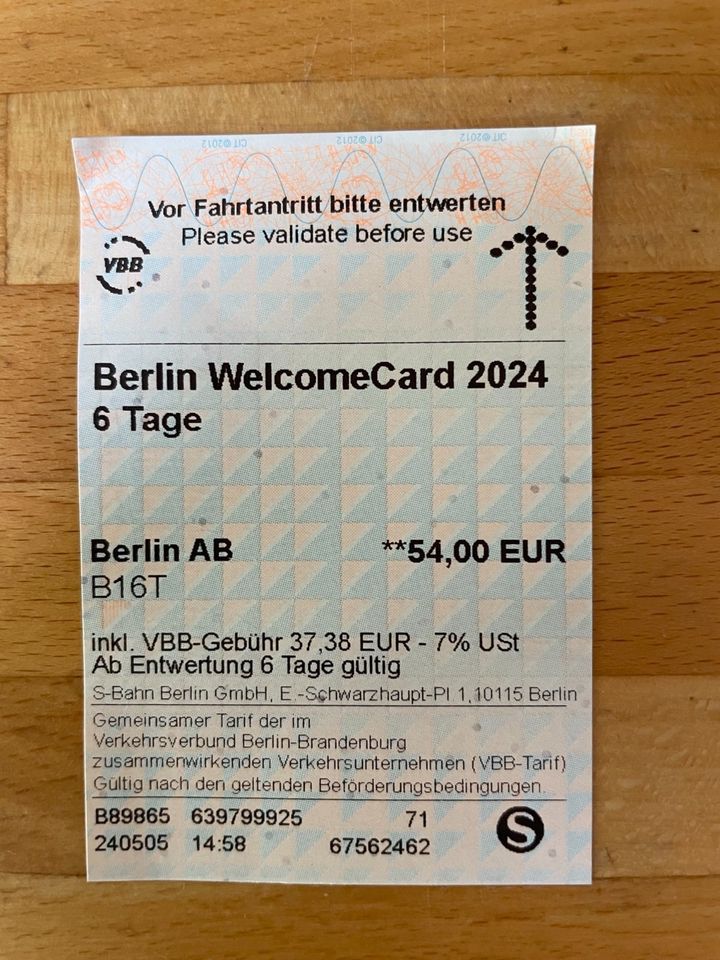 Berlin Welcome Card 2024 BVG, Zone AB in Berlin
