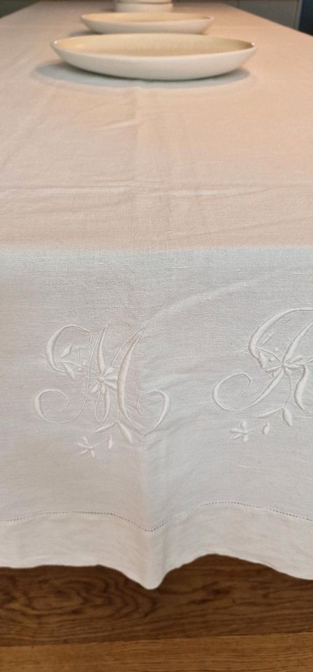 Tischdecke 3,50 × 2,10 Frankreich Damast Leinen Antike Decke in München
