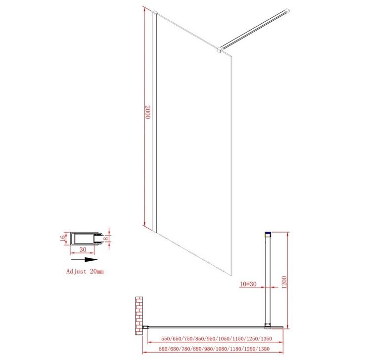 Duschglass Duschwand Seitenwand Trennwand MEGABAD 200x100 NEU in Lage