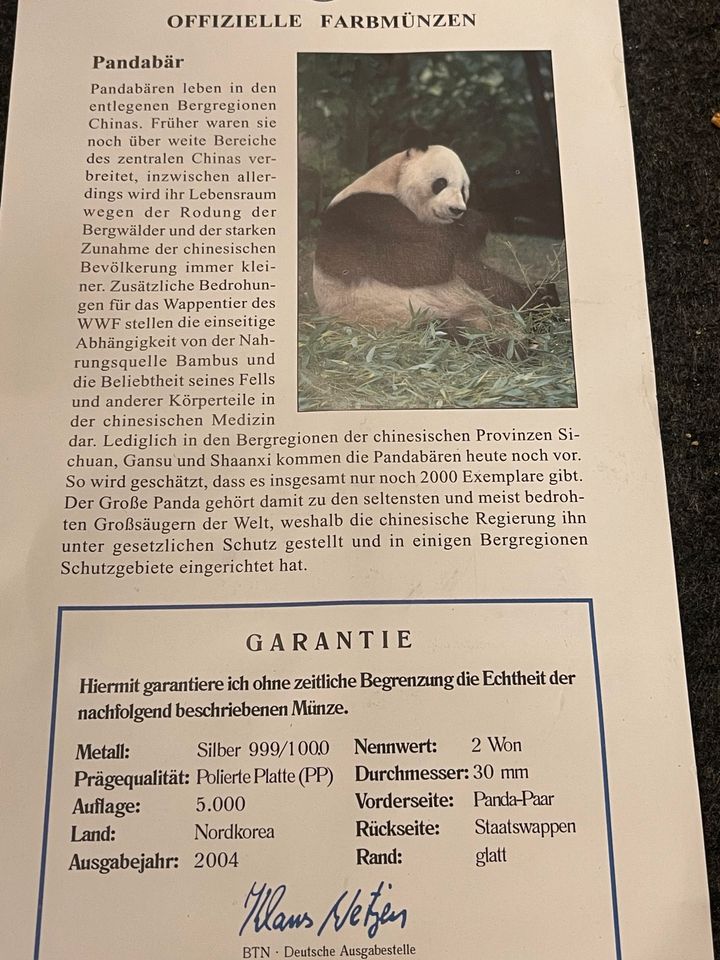 Sibermünze Farb. Panda 2  Won in Salzgitter