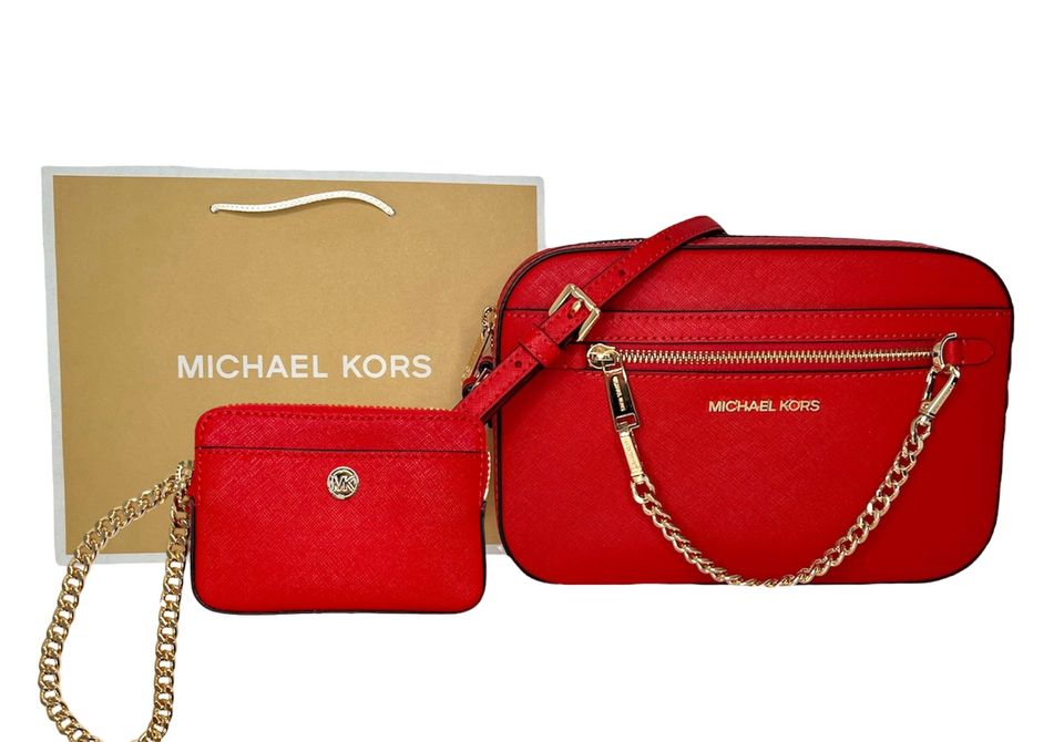 Michael Kors Tasche Geldbörse Portmonee Jet Set Rot Leder NEU in Reiskirchen