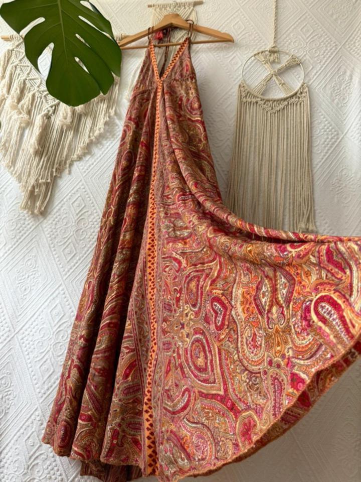 Boho Vintage India Silk Maxikleid Hippie S M Paisley in Durmersheim