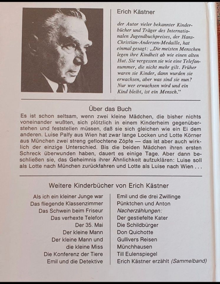 "Das doppelte Lottchen" von Erich Kästner (136. Auflage,1987) in Schieder-Schwalenberg