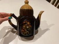 Große Vintage Keramik Kaffeekanne Teekanne braun Motiv Deko Sachsen - Großhartmannsdorf Vorschau