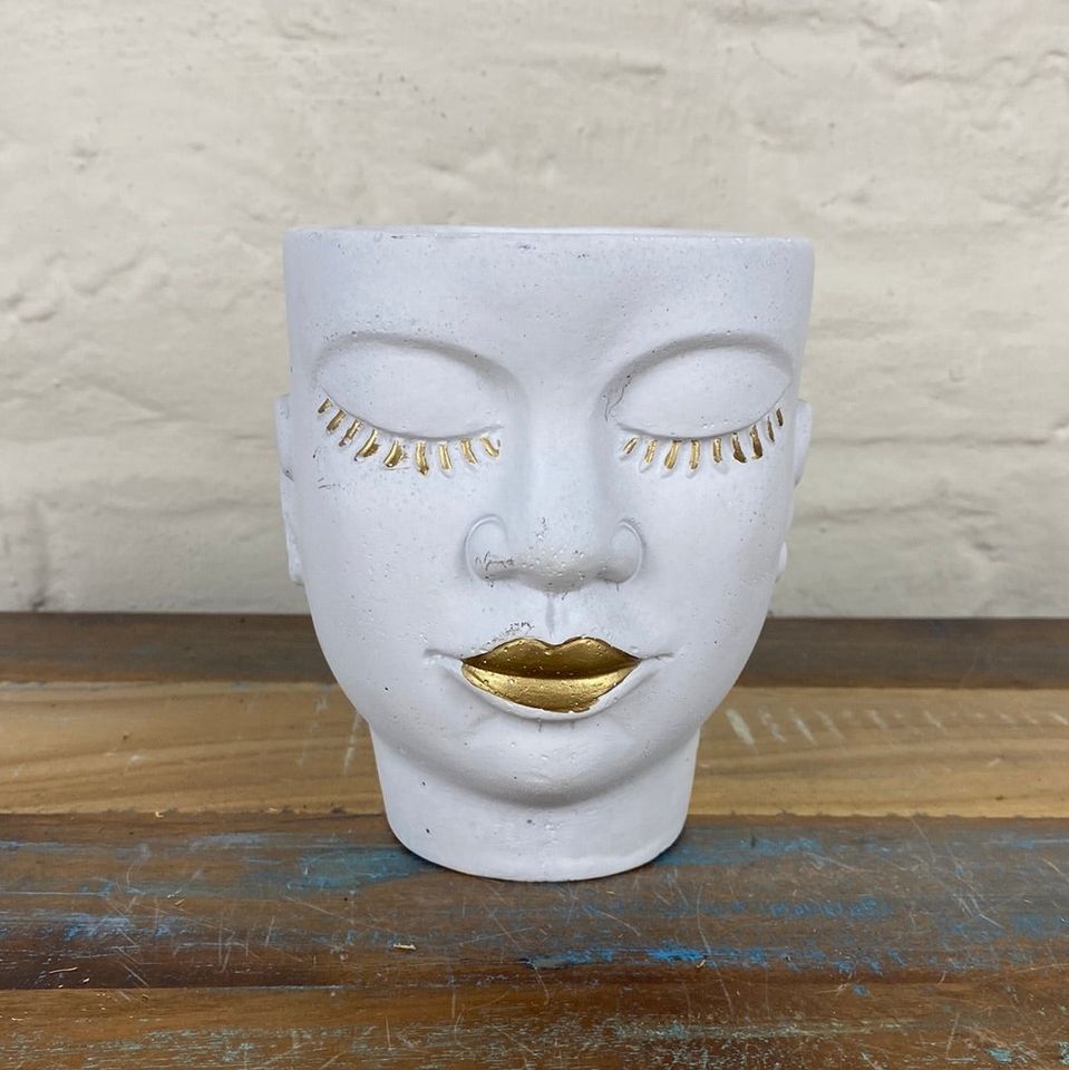 2x Blumentopf weiß golden Keramik mit Gesicht 14cm in Berlin