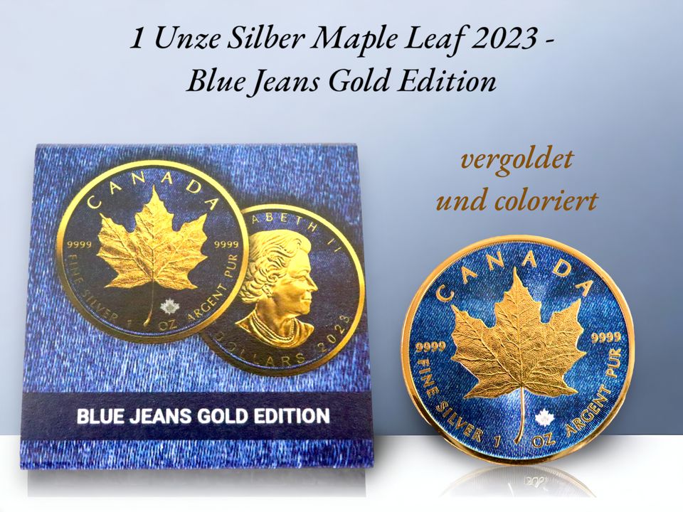 1 Unze (oz) Silber Maple Leaf 2023 Blue Jeans Gold Edition in Wittingen