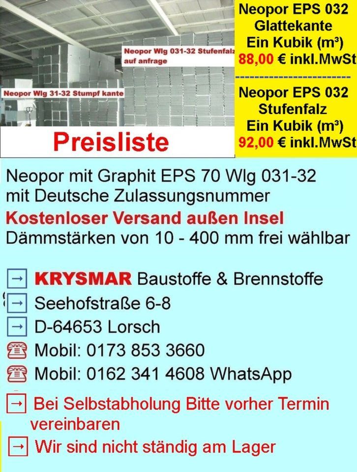 200 m² Neoporplatte Wlg 032/140 mm Fassadendämmung  Dämmplatte in Lorsch