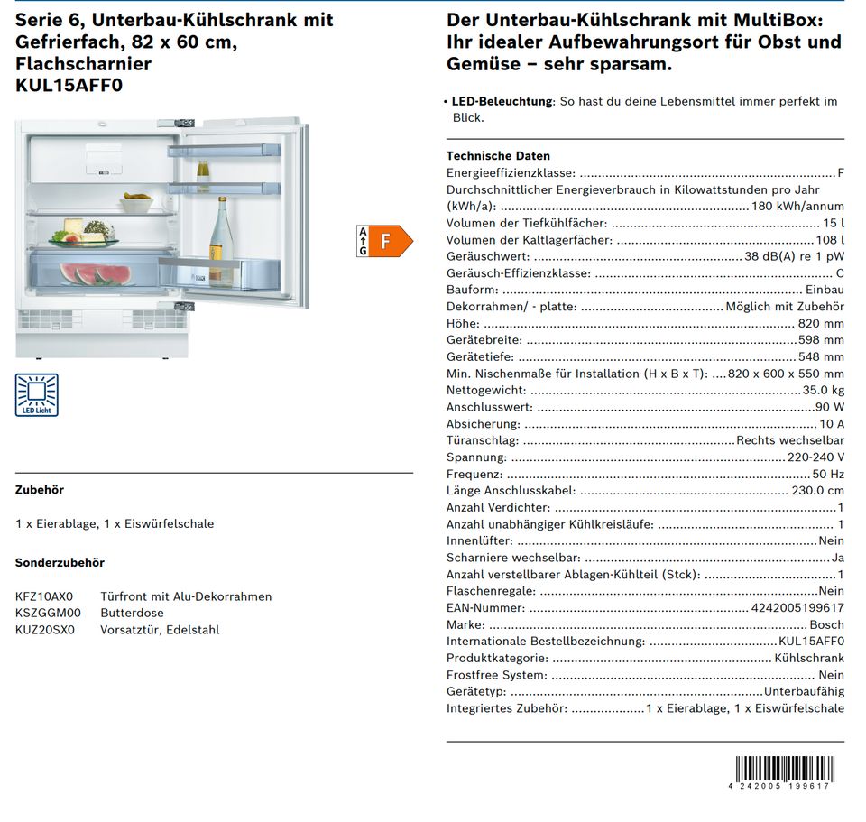 Bosch Unterbau-Kühlschrank KUL15AFF0 in Berlin