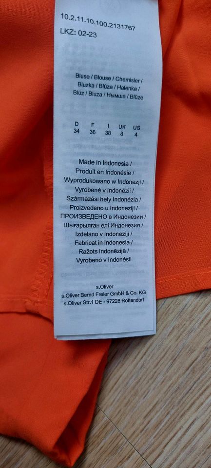 S. Oliver Shirt Gr. 34 Orange Neu mit Etikett in Roth