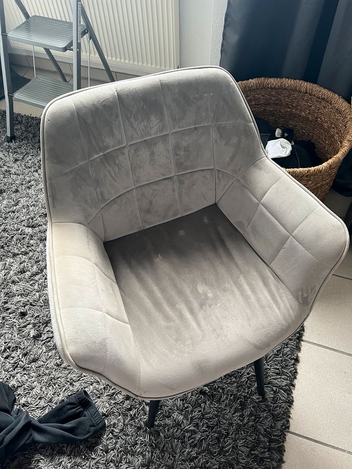 Grauer gemütlicher Stuhl aus Stoff (Samt) in Köln