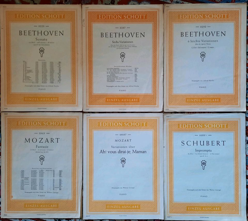 Klassische Noten für Klavier, 3x Beethoven,  3x Mozart/Schuber in Seligenstadt