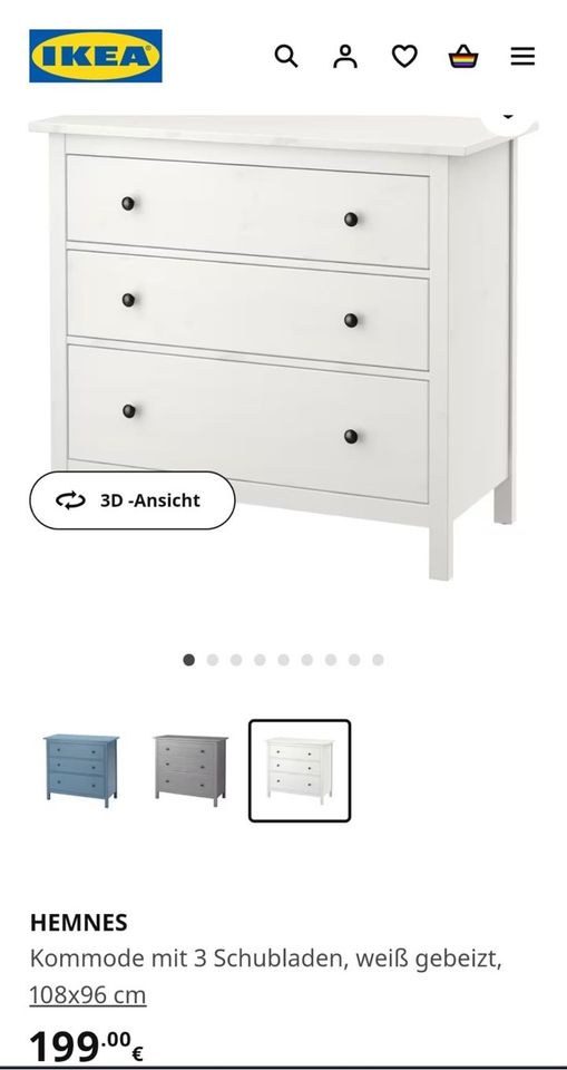 Ikea Hemnes Kommode mit 3 Schubladen weiß gebeizt Np 199€ 108x96 in Hildesheim