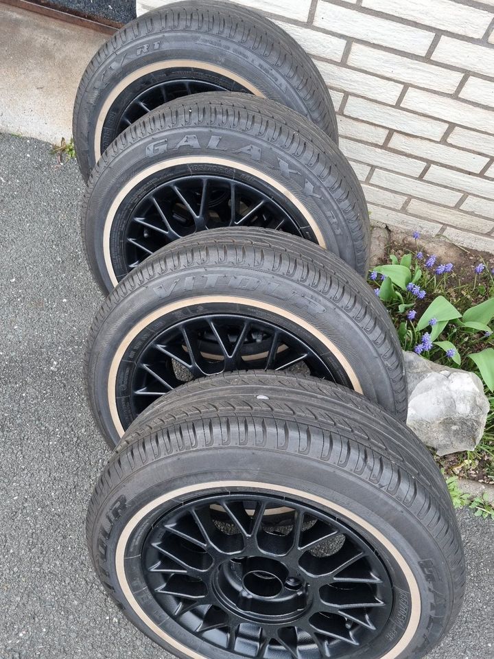 BBS FELGEN 6X14 ET33 4x100 WEISSWANDREIFEN 185/70-14 GOLF III U.A in Dietenhofen