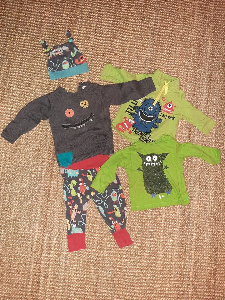Babyset "Monster": 3 Pullover, Pumphose, Mütze, Gr. 68, 74, 80 in Rostock
