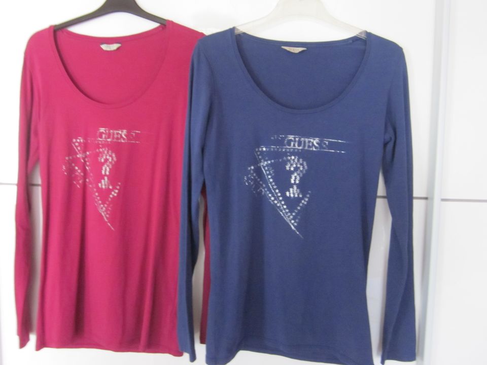 Set mit 2 Guess Shirts Langarm Silber pink blau L XL in Bruchmühlbach-Miesau