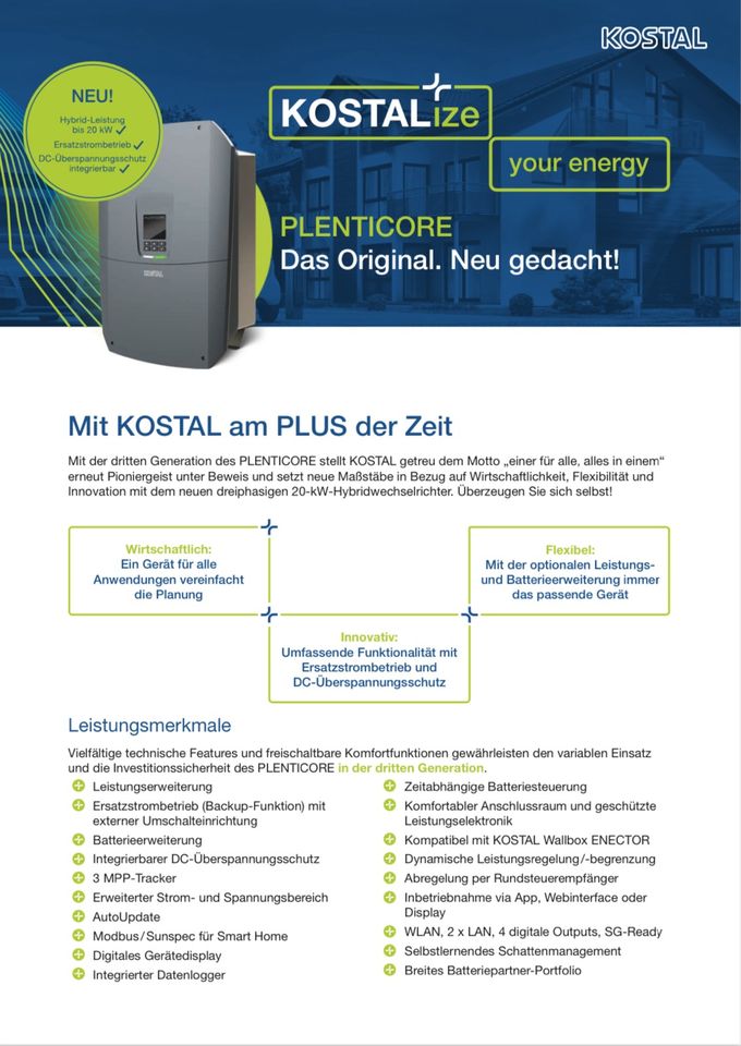 BRANDNEU - Kostal PLENTICORE G3 S 4.0 Hybrid-Wechselrichter in Coppenbrügge