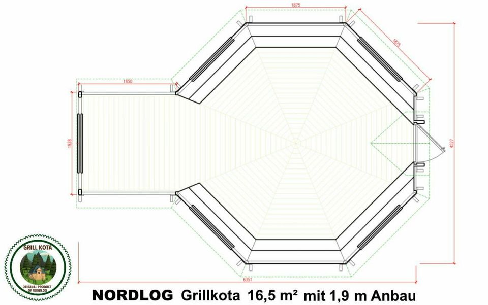 NordLog Grillkota 16,5m² + 1,9m Anbau - Grillhaus Gartenhaus Kota in Weil der Stadt
