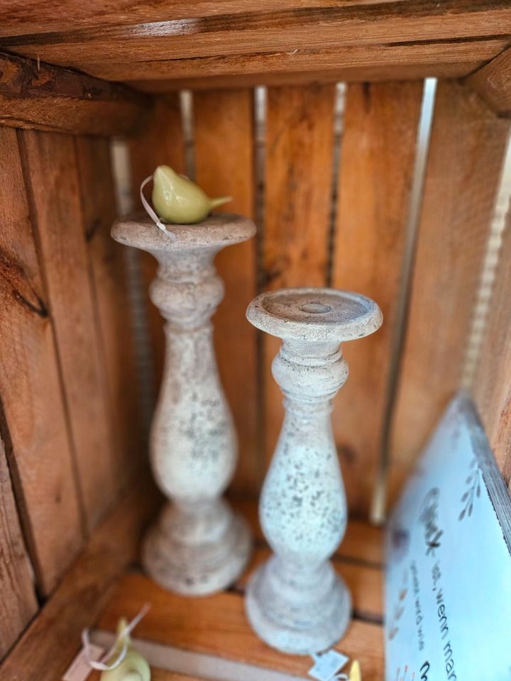 2er Set Kerzenhalter Säule Deko Beton Antikoptik Shabby Landhaus in Halle