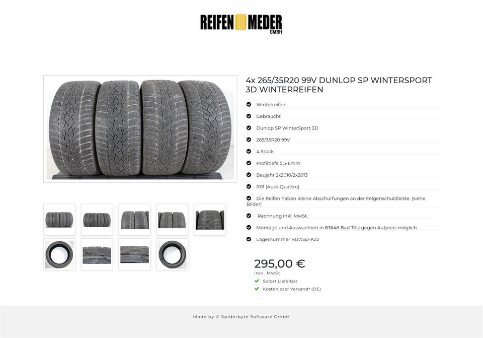 4x 265/35R20 99V DUNLOP SP WINTERSPORT 3D WINTERREIFEN #1CTE in Bad Tölz