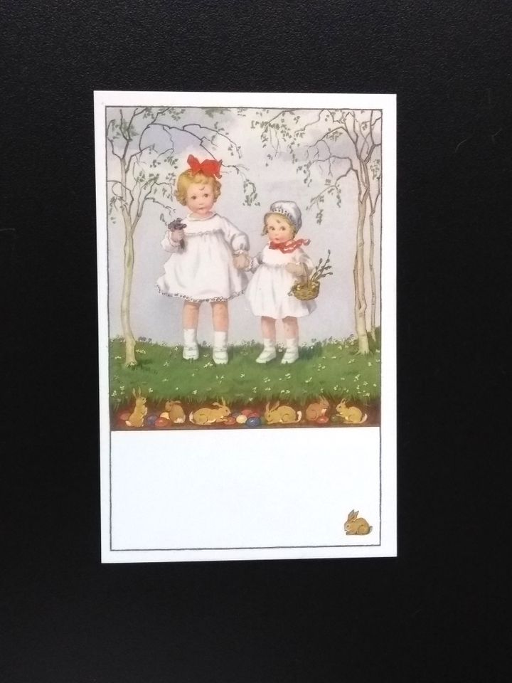 Retro Postkarte Ostern Nostalgie Bild Kinder Blumen 14,8 x 10,5 c in Fischbach