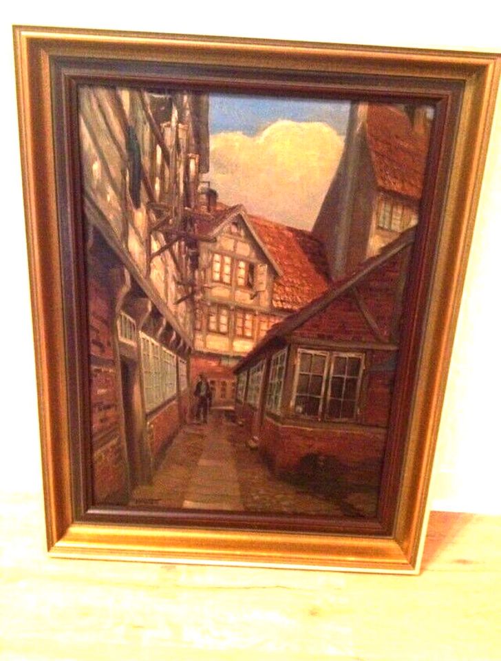 Antik 1861-1921 Friedrich Harden Öl auf Leinwand Gemälde Hamburg. in Wallsbüll