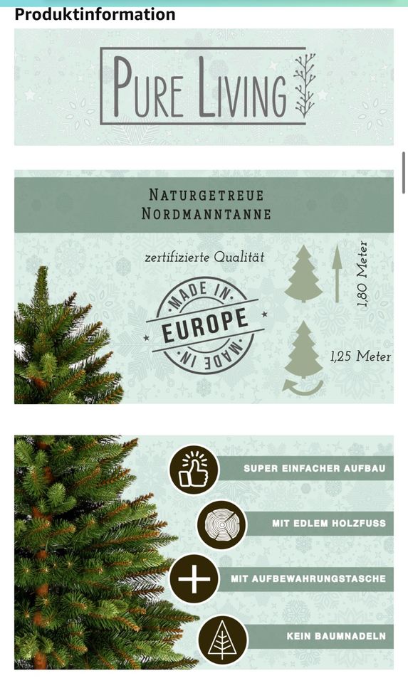 Pure Living Premium Weihnachtsbaum künstlich 180cm NEU UNGEÖFFNET in Teltow