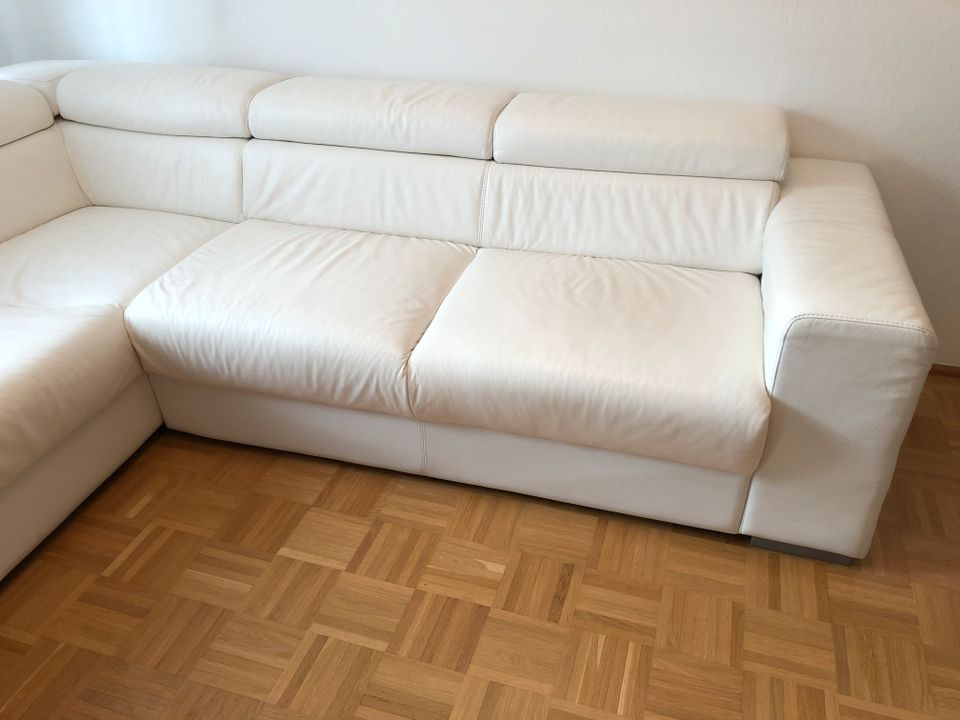 Polsterecke, Ecksofa Ottomane, echtes Leder, weiß, 2,65 x 2,30 cm in Bielefeld