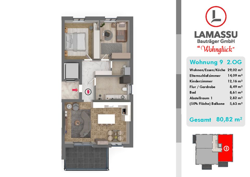 WE 09, Projekt Wohnglück mit 10 Wohneinheiten: 3-Zimmer-Wohnung mit offenem Grundriss und Balkon in Castrop-Rauxel