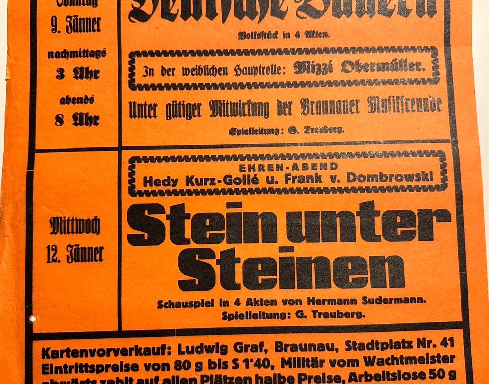 Altes Plakat Braunau am Inn Theater Militaria Weltkrieg Fund in Hagen