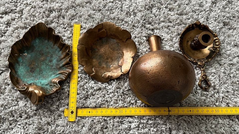 Bronze Vase+Kerzenhalter, Messing Aschenbecher+Untersetzer in Mettmann