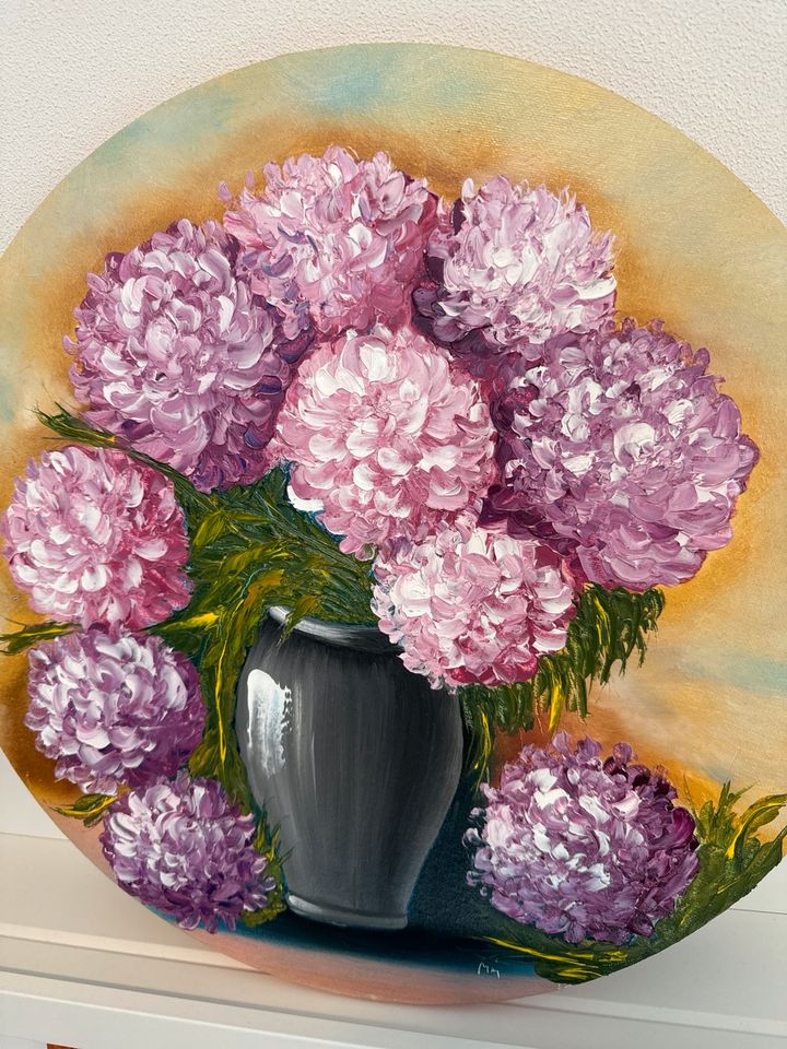 Bild Kunst - Öl Gemälde rosa grau ca. 40cm Durchmesser in Hartheim