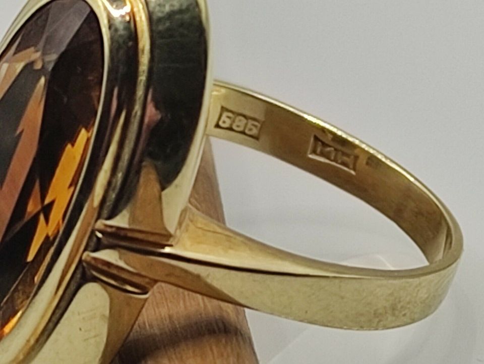 Antiker massiver Madeira Citrin Schiffchen Ring 585 Gold 14 k in Reinstorf