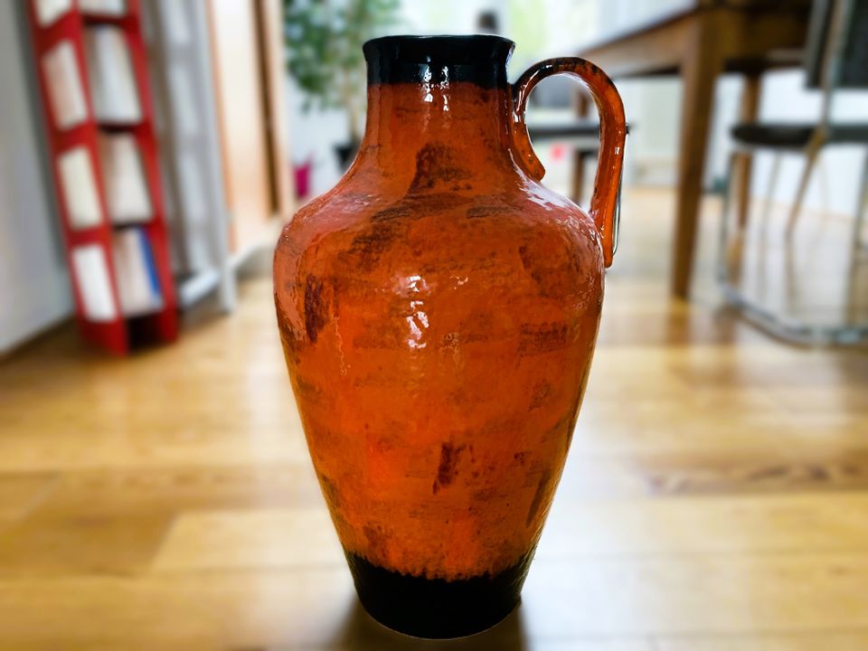 Vintage Orange-schwarze Fat Lava Boden-Vase, W.-Germany 220-57 in Köln