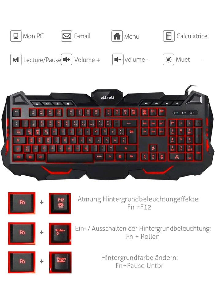 Beleuchtete Tastatur, Deutsche QWERTZ USB-Kabeltastatur,neu in Creußen