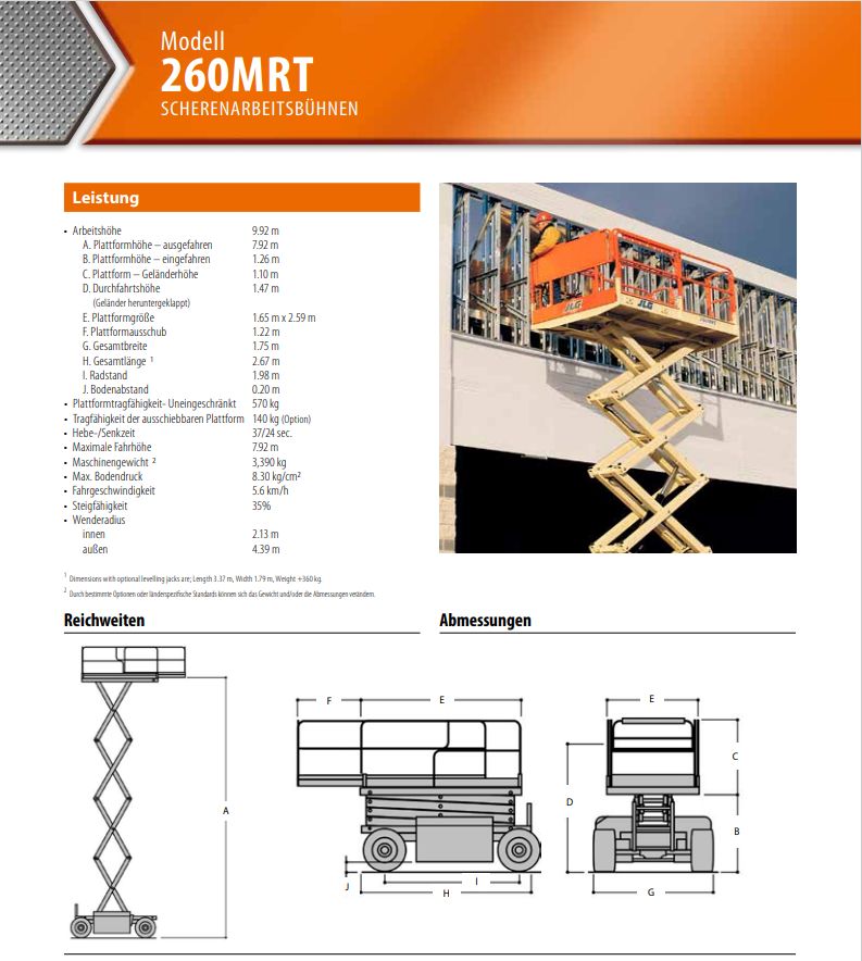 Arbeitsbühne Scherenbühne JLG 260 MRT, 10m Diesel 4×4 Mieten 55 €* netto/Tag in Heusenstamm