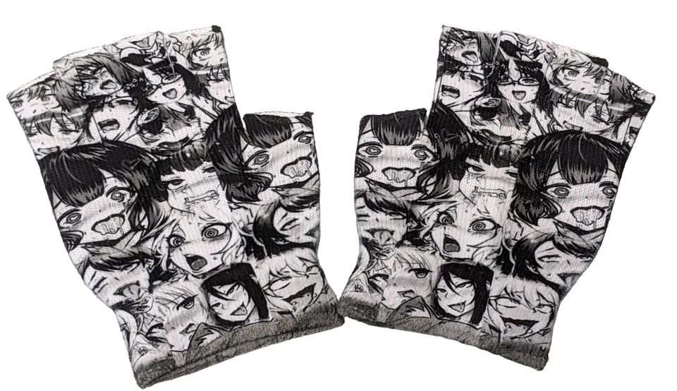 Manga Ahegao Motiv Handschuhe ❖ Manga Print ❖ Fingerlose Handschu in Leipzig