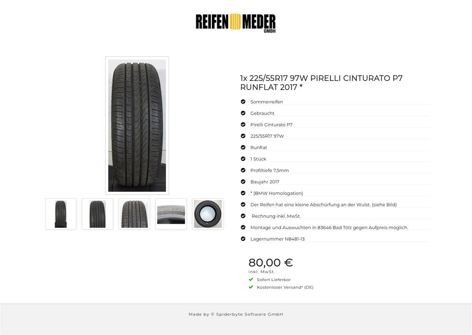 1x 225/55R17 97W PIRELLI CINTURATO P7 RUNFLAT 2017 * #1HLG in Bad Tölz