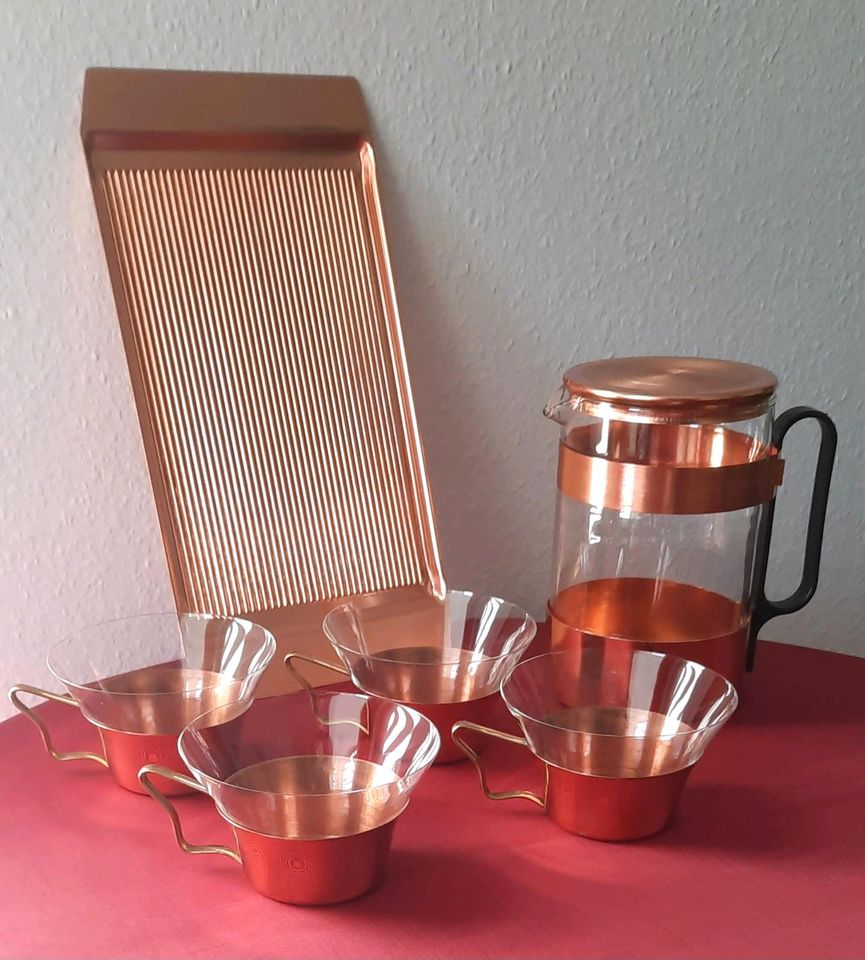 Teeservice Kupfer DDR Teeglas Teekanne Bauhaus Tablett Vintage in Halle
