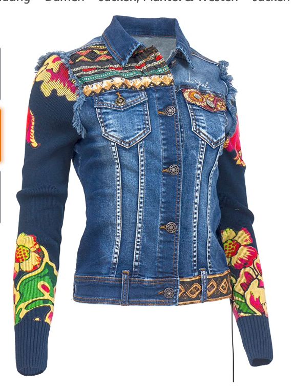 Desigual Damen Jeansjacke trifft florales Strickmuster Gr. L in Berlin