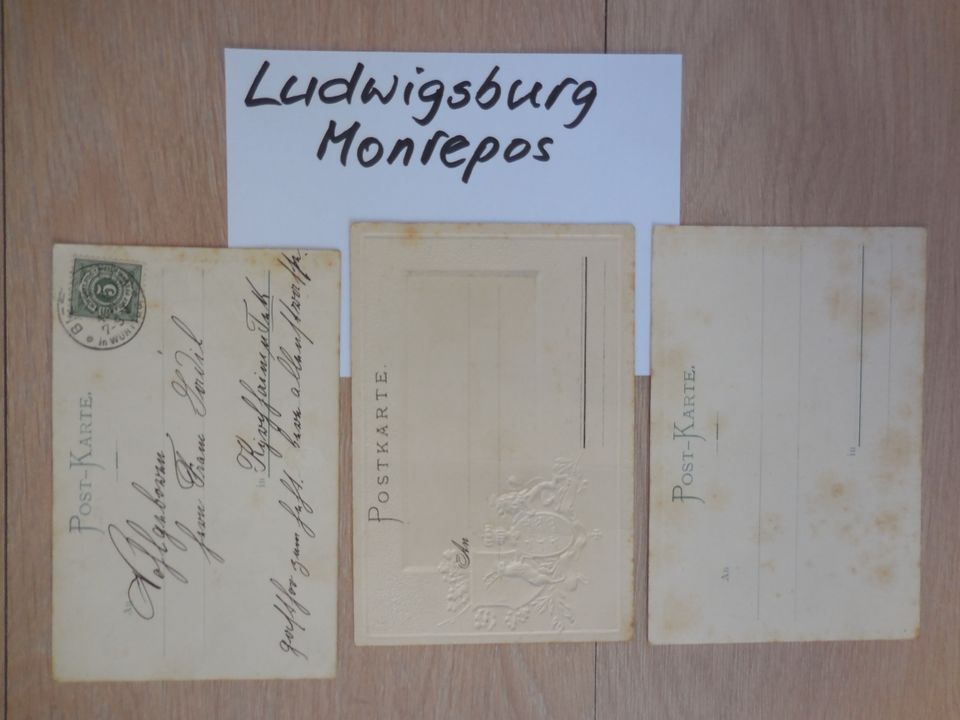 3 Postkarten, Ludwigsburg / Monrepos um 1900 in Stuttgart