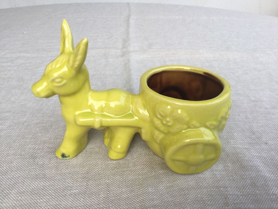 Keramik Figur Vase Esel mit Karren 70er Jahre
