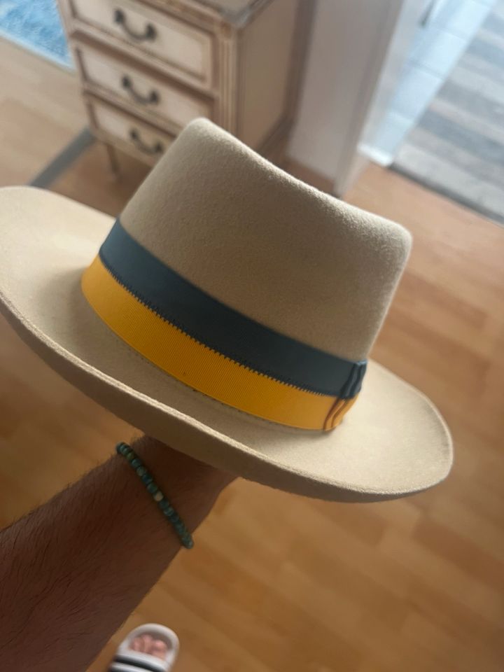 BORSALINO , Stefano Ricci Filzhut beige Ripsband gelb/blau 56cm in Düsseldorf