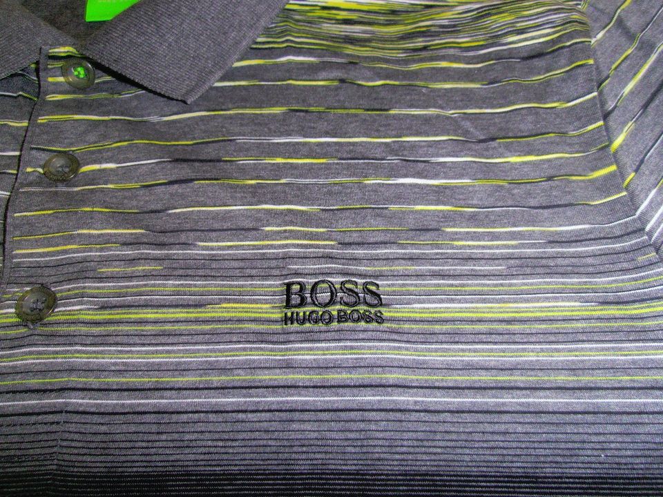 NEU- OR. HUGO BOSS- HERREN- POLO-GRAU-GRÜN- STREIFEN- BW- GR. XL in Roxheim