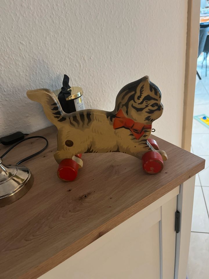 Geceva Vintage Holz Katze zum Nachziehen in Veitshöchheim