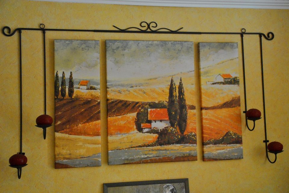 Wandbild dreiteilig "Toscana" +Wandkerzenhalter +Kerzen Neuwertig in Satrup