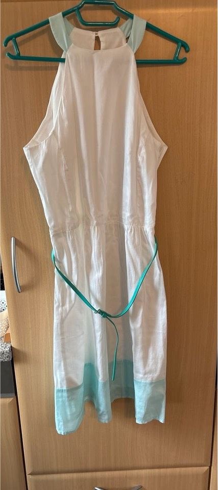 Weiß-mint Sommerkleid von Promod in 40 mit Gürtel in Grevenbroich