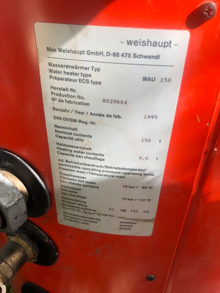 Weishaupt Warmwasserboiler Speicher WAU 150 top Zustand in Lüssow