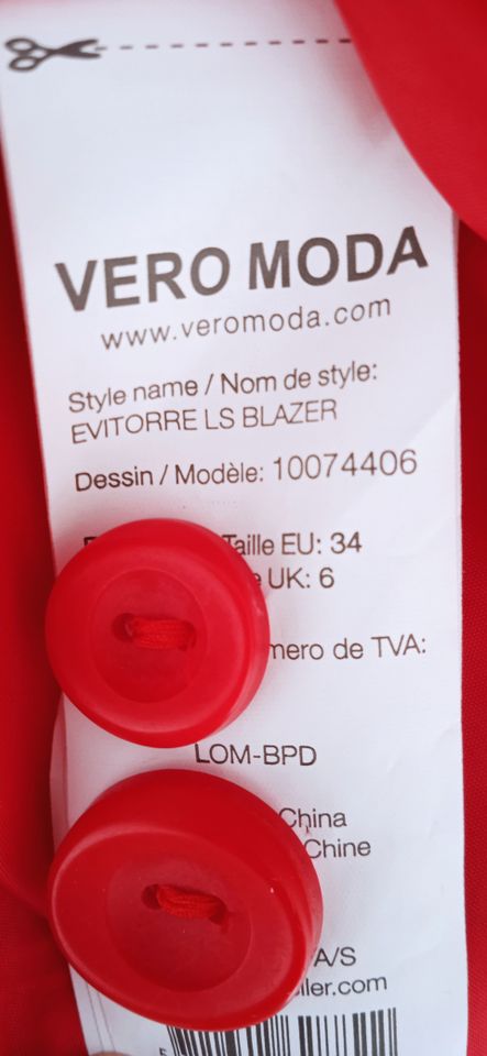 Vero Moda Blazer Baumwolle tailliert Größe 34 rot wie NEU! in Köln