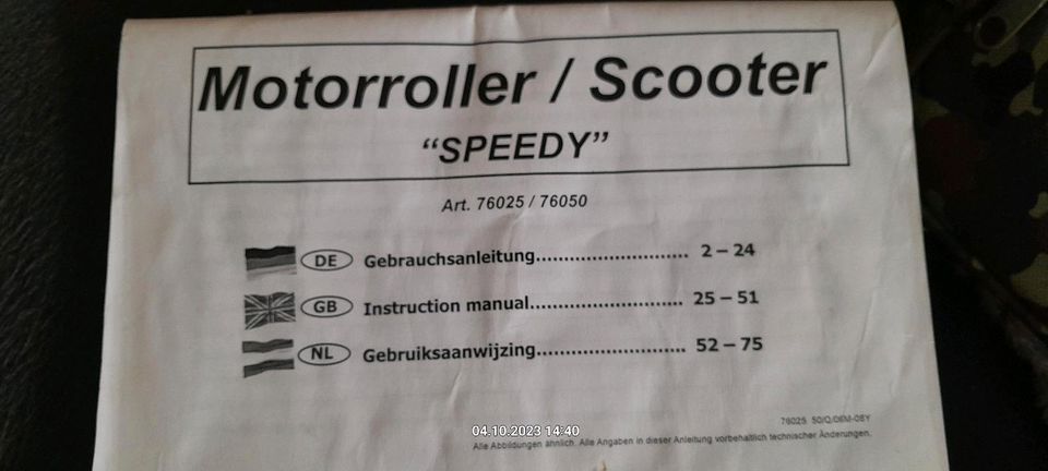 Motorroller / Scooter SPEEDY Gebrauchsanweisung Art 76025/76050 in Lengefeld